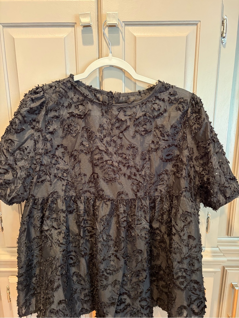 Black Textured Short-Sleeve Tiered Peplum Top